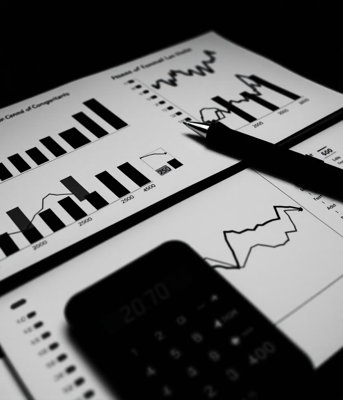 Análise empresarial: gráficos, relatórios e dispositivo com números